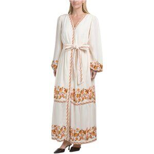 LEA Long Sleeve Floral Border Maxi Dress